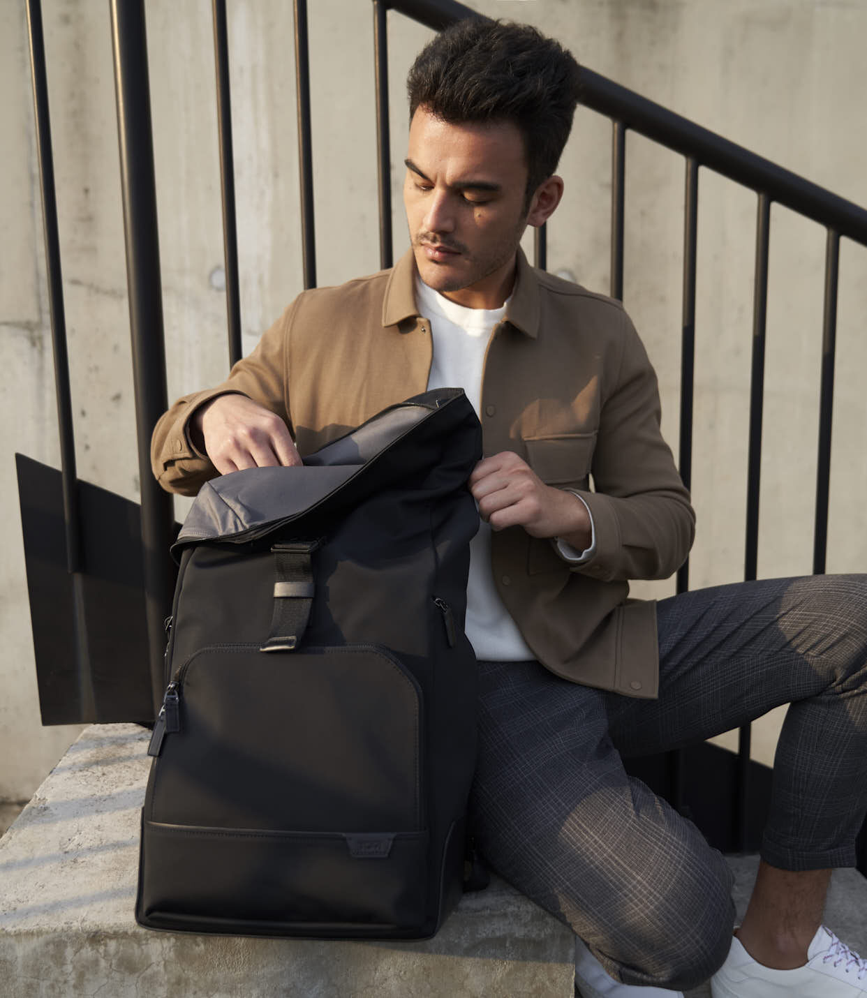 Tumi roll top leather backpack Clearance